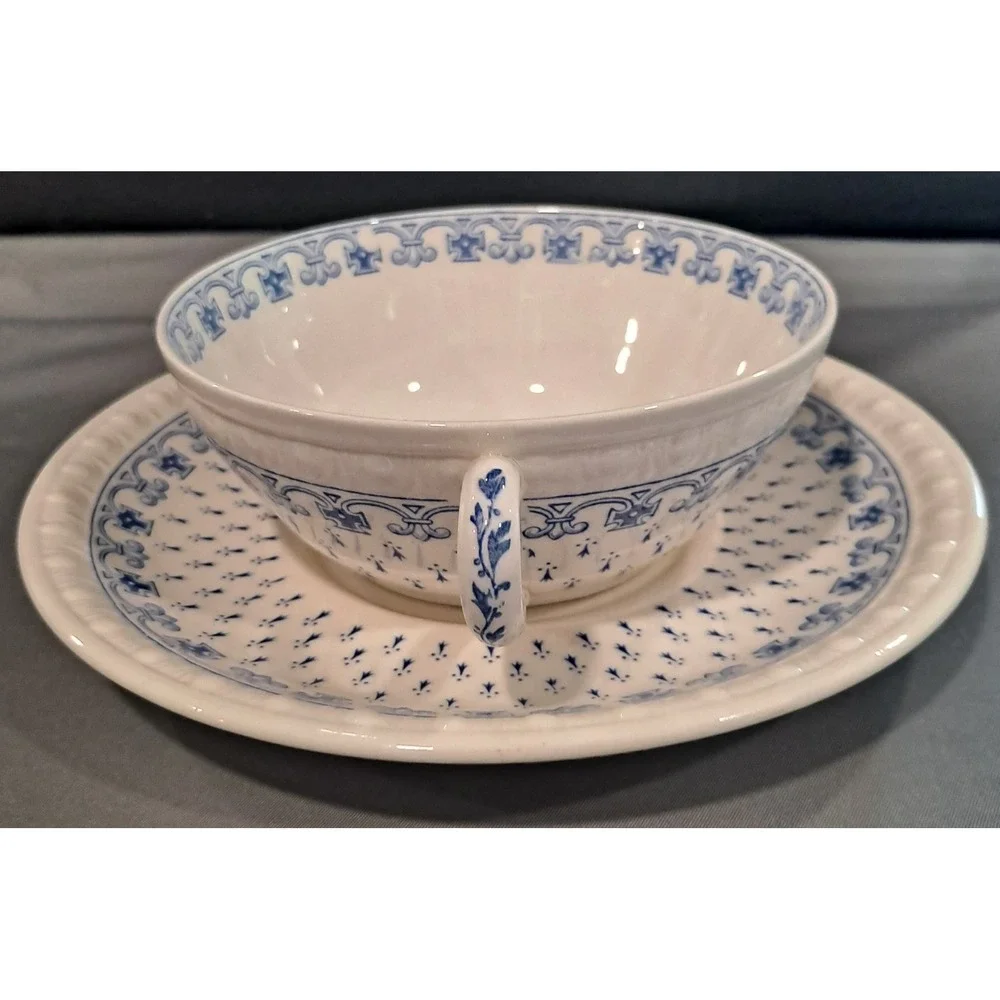 Vintage Blue And White Copeland Spode Centurion Soup And Saucer